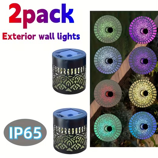 2 Pack Solar Fence Lights Waterproof Color Changing LED Outdoor Wall Decor Lights for Patio Yard Pathway Backyard