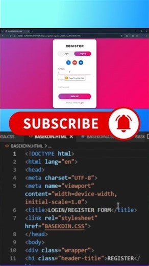 🚀 HTML CSS & JS REGISTER FORM WITH LOGIN AND SIGNUP CODING #coding #htmlcssjs #webdesign #shorts