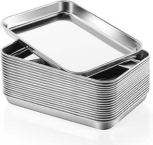 Ziliny 20 Pcs Stainless Steel Baking Sheet Pan Rectangle 5 x 7 Inches Small Baking Trays for Toaster Oven Nonstick Cookie Sheets for Baking for Kitchen Home Restaurant Baking Supplies