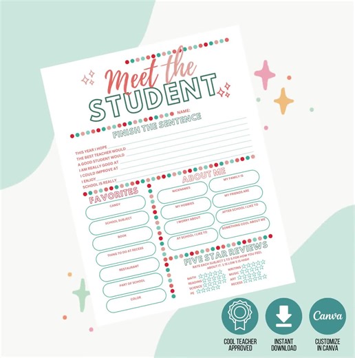Student Survey | Student Questionnaire Printable | All About Students | Getting to Know You | Get to Know Student - Etsy