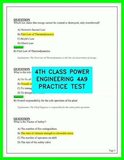 4TH CLASS POWER ENGINEERING 4A9 PRACTICE TEST 2026 Updated Questions and Answers Study Guide Exam1