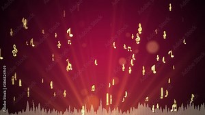Abstract Music notes and shadow symbols value musical Loop 4K background. For Reality shows, Music Awards, Dance Party, VJ Shows, DJ Party, Stage Shows. sound wave, beat Music staff.