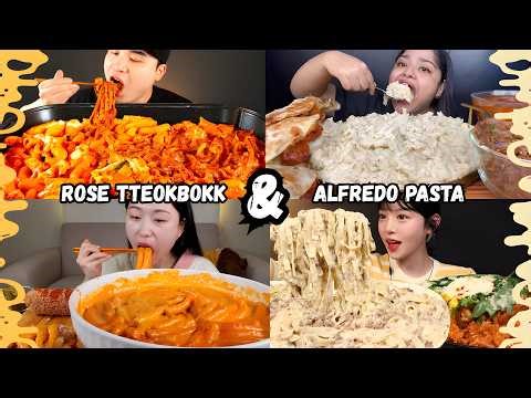 🔥 Cheesy Rose Tteokbokki & Creamy Alfredo Mukbang 🧀🍝 | ASMR Eating Sounds