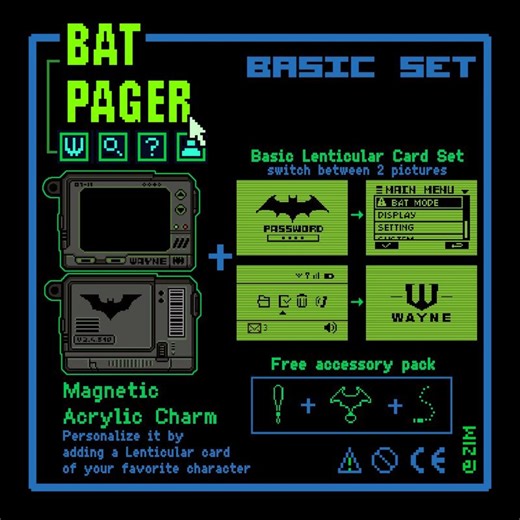 Batman's Pager Keychain Charms & Lenticular Cards Set DC Fan-made Collectible - Etsy