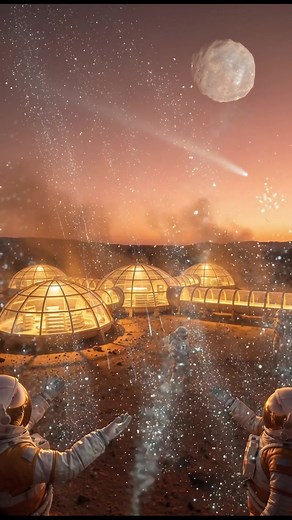 Snow day on Mars?! ❄️ Elysium Base just got dusted by shimmering comet ash, turning the domes into a glittering red-planet snow globe. Sebastian Solvane calls it “cosmic tinsel from the universe itself.” Book your front-row bunk before it melts… or mutates. 😉 | Visit Mars