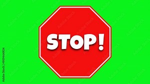 Stop sign cartoon text with red octagon green screen footage animation