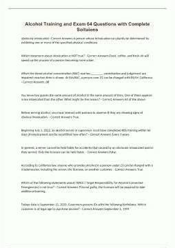 Alcohol Training and Exam 64 Questions with Complete Solutions1003