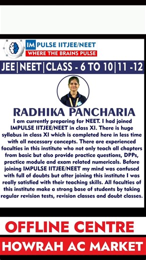Student Review: Radhika pancharia Speaks About Our Institute | #shorts | #JEE #NEET | Impulseiitjee