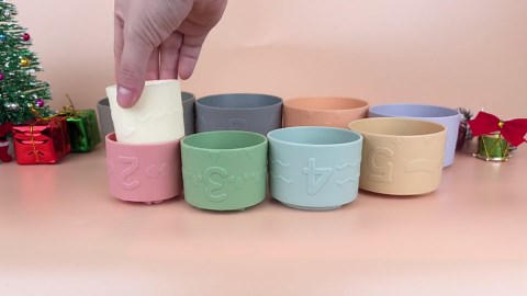 Baby Stacking Cups Toys Soft Silicone Baby Teething Toys Baby Boy Girl Gifts 3 6 9 12 18 Months 1 One Year Old Infant Newborn Essentials Sensory Montessori Developmental Toys-9 Piece Set