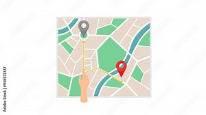 4K video Map Footage with Hand, Map and Pin Location on White Screen Background. 4k video animated Pin Pointer Location in Paper Street Map