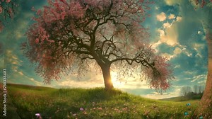 Natural scenery at the top of the mountain with various kinds of beauty. Seamless looping time-lapse animation Video background Generated AI