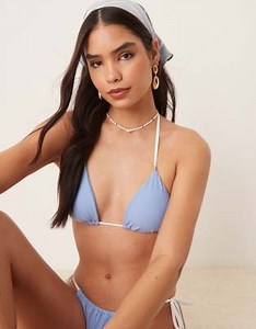 Abercrombie & Fitch triangle bikini top co-ord in blue | ASOS