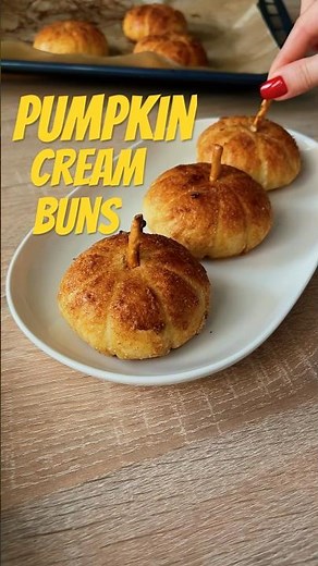 Pumpkin Shaped Cream Buns 🎃🍩 (Halloween Viral Recipe)