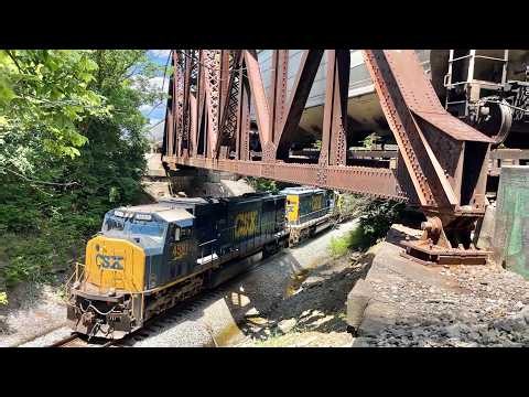 I Finally Caught The Over/Under! 100 Year Old Bridge Luck! CSX Horn Salute Going Under NS Train!