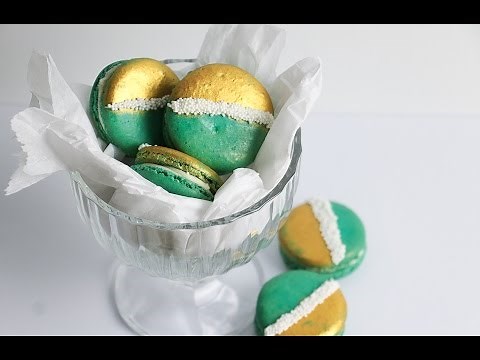 Gold And Teal Decorated Macarons