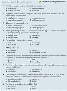 Circle the letter of the correct answer.The keyboard, mouse, ... | Filo