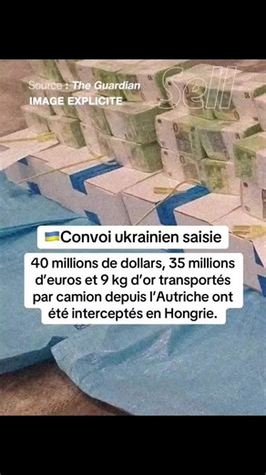 Ukraine : 40 millions de dollars, 35 millions d’euros et 9 kg d’or transportés par camion depuis l’Autriche ont été interceptés en Hongrie. C'est la meilleure réponse que pouvait faire Viktor Orban à Zelensky. Argent liquide et lingots d’or : la Hongrie saisit un convoi ukrainien. Budapest annonce avoir intercepté deux véhicules blindés ukrainiens transportant des millions d’euros en liquide et des lingots d’or. Une enquête a été ouverte pour blanchiment, tandis que sept Ukrainiens ont été arrêt