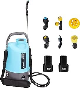 1.35 Gallon Weed Sprayer Electric Garden Sprayers for Long Time Spray, Battery Powered Sprayer in Lawn and Garden with Multiple Nozzles and Adjustable Shoulder Strap (Double Battery)