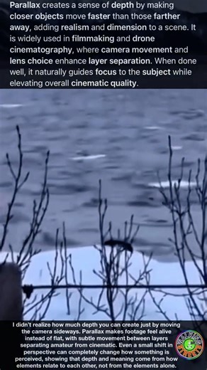 Parallax creates a sense of depth by making closer objects move faster than those farther away