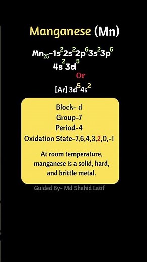 Manganese(Mn)| Primary Oxidation State of Manganese| Manganese Electronic Configuration