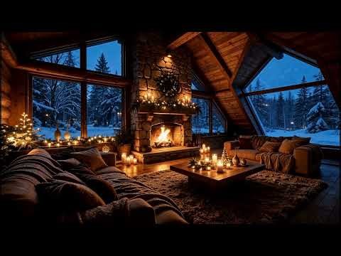 Cozy Fireplace Ambience | Warm Candlelight, Snowy Forest | Relaxing & Meditative Background 4k