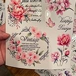 Vintage Floral Rub on Transfers for Crafts: 12 Pcs Pink Flower Rub on Transfers for Furniture, Rub on Sticker Decals, UV DTF Transfer Stickers, DIY Crafts for Wood Glass Furniture Home Decor