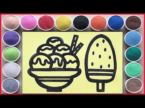 Sand painting watermelon ice cream and rainbow ice cream, learn colors (Chim Xinh)