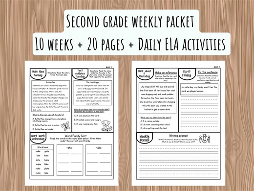 Second Grade Weekly Morning Work Packet ELA Activities - Etsy