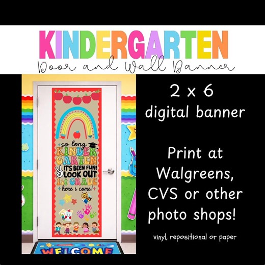 Kindergarten Graduation Banner Printable 2x6 | End of Year Wall & Door Decor | Last Day of School Photo Backdrop Digital Download PNG - Etsy