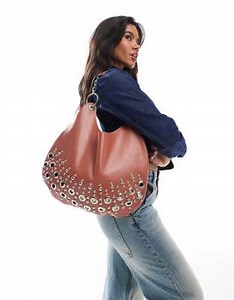 ASOS DESIGN – Premium – Rosenrosa toteväska i läder och djup design med nitar  | ASOS