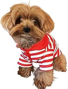 Cute Dog Clothes Striped Dog Polo Shirts Cute Sweater Puppy Clothes Gentle Sweater Pet Clothes for Small Medium Large Dogs Cats (Red Stripe, X-Large Size for 12-16.5lb Pets)
