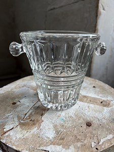 Pretty Vintage French Glass Ice Bucket, No Handles, Fluted Knobs on Sides, 2 Stripes on Centre and Blades Over and Below - Etsy Australia