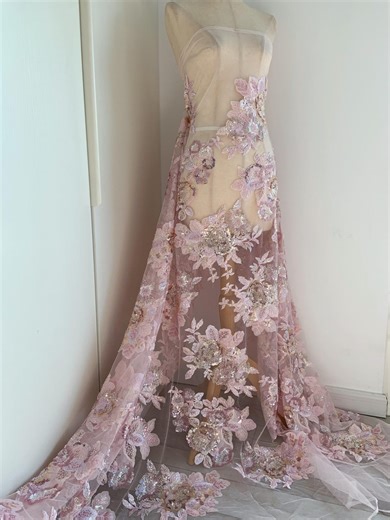 Soft Pink Bead Embroidery Fabric With Flowers, Heavy Bead Fabric With 3d Florals for Dress, Couture - Etsy Canada