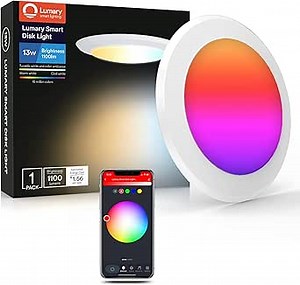 Lumary Smart LED Flush Mount Disk Lights 13W LED Can Lights, RGBWW Dimmable Smart WiFi Recessed Lights, Color Changing Surface Mount Ceiling Lights Compatible with Alexa/Google Assistant