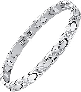 Feraco Magnetic Bracelets for Women Titanium Steel Bracelet with Ultra Strength Magnets & Sparkling Crystals Gifts for Women (Silver)