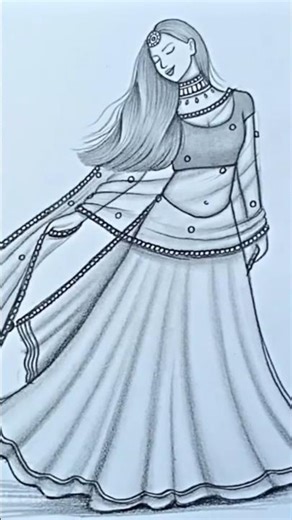 How to draw a Girl traditional lehengas __ Pencil sketch for beginner ❤️#pencilportrsit #shortvideo