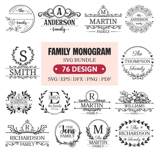 Family Monogram SVG Bundle: Floral Frame, Wedding Monogram Glowforge Files (digital Download) - Etsy