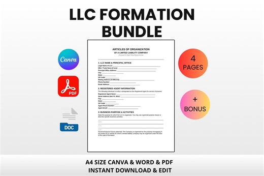 LLC Formation Bundle Template | Editable Canva Word PDF | Operating Agreement Articles of Organization Startup - Etsy