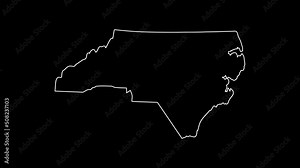 2D Map of state North Carolina, North Carolina map white outline, Animated close up map of North Carolina USA