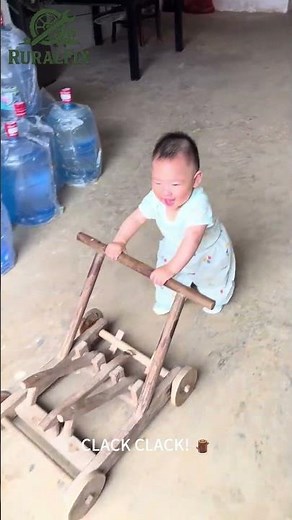 Handmade Wooden Baby Walker! 🪵🍼 Pure Genius! #woodworking #invention