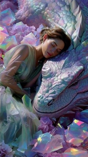 Blonde Girl Hugs & Dreams with a Dragon in a Flower‑Filled Fantasy World #dragon #art #love #fantasy