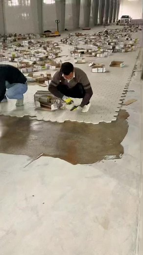 Large-Scale Hexagonal Tile Floor Installation