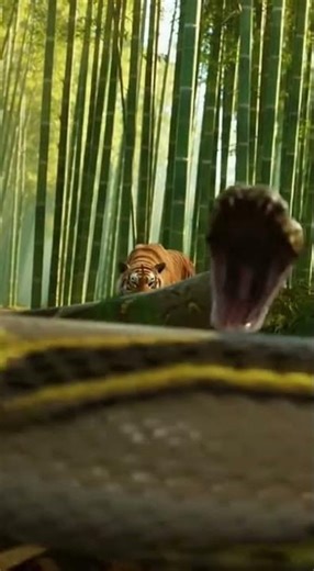 Tiger vs Python Showdown in Bamboo! #AnimalBattle #WildlifeEncounter