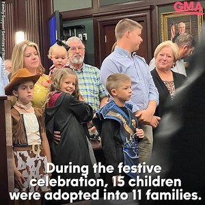 These 15 kids got adopted in an adorable Halloween-themed ceremony! https://gma.abc/2ZR9mHo | Good Morning America