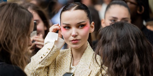 Dove Cameron Rocks a Y2K Zig-Zag Hair Part and "Euphoria"-Inspired Face Gems to Paris Fashion Week