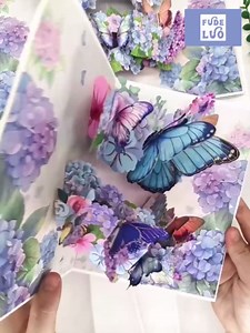 Handmade 3D Butterfly Hydrangea pop up card with Gold Foil Butterflies and Endless Summer Design, All-Occasion Card for Wife, Husband, Mother and Father (Birthday, Anniversary, Thank You, Get Well)