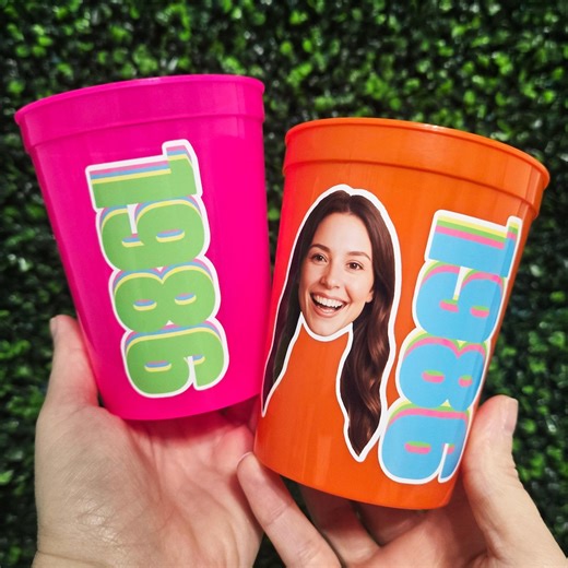 Custom Birthday Cups With Photo and Year, Personalized Picture Milestone Party Favors - Etsy