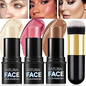 LSxia 3Pcs Cream Contour Kit - Cream Blush, Highlighter, Contour Bronzer for Cheeks, Waterproof Long Lasting Blendable, Contour Stick Trio for Face Makeup (#01, 03, 04)