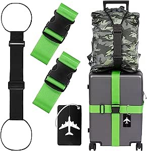 Luggage Straps for Suitcases Add a Bag, Jumpso Adjustable Luggage Suitcase Strap with Elastic Strap Belt Bag Bungees, Luggage Tags with Name ID Card, Hands-Free Travel Accessories