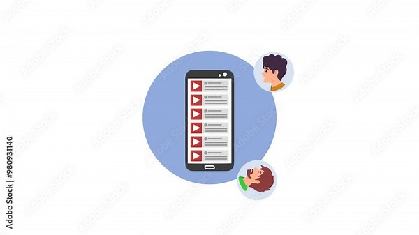 4K video business Footage with Smartphone, person, people man and women Illustration on White Screen Background. Video Content Footage with people as viewers, Smartphones Animation